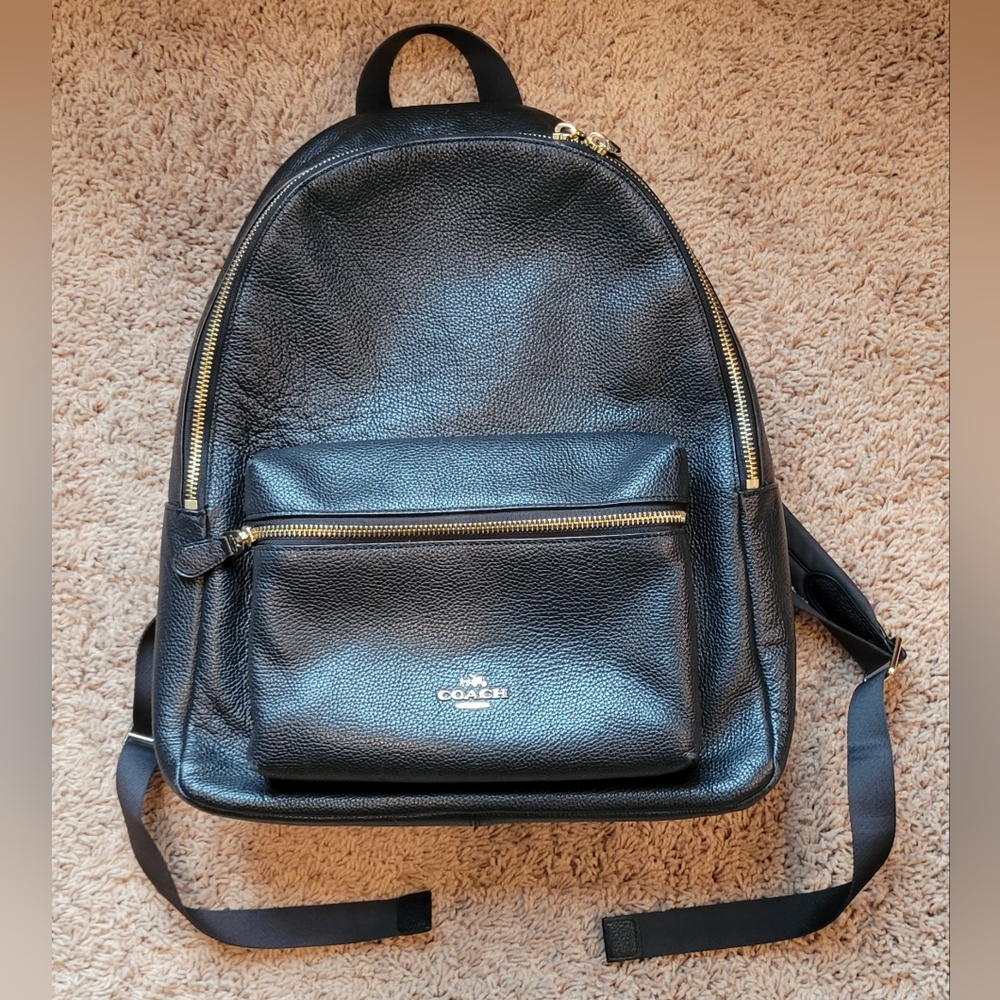 Coach black leather backpack
